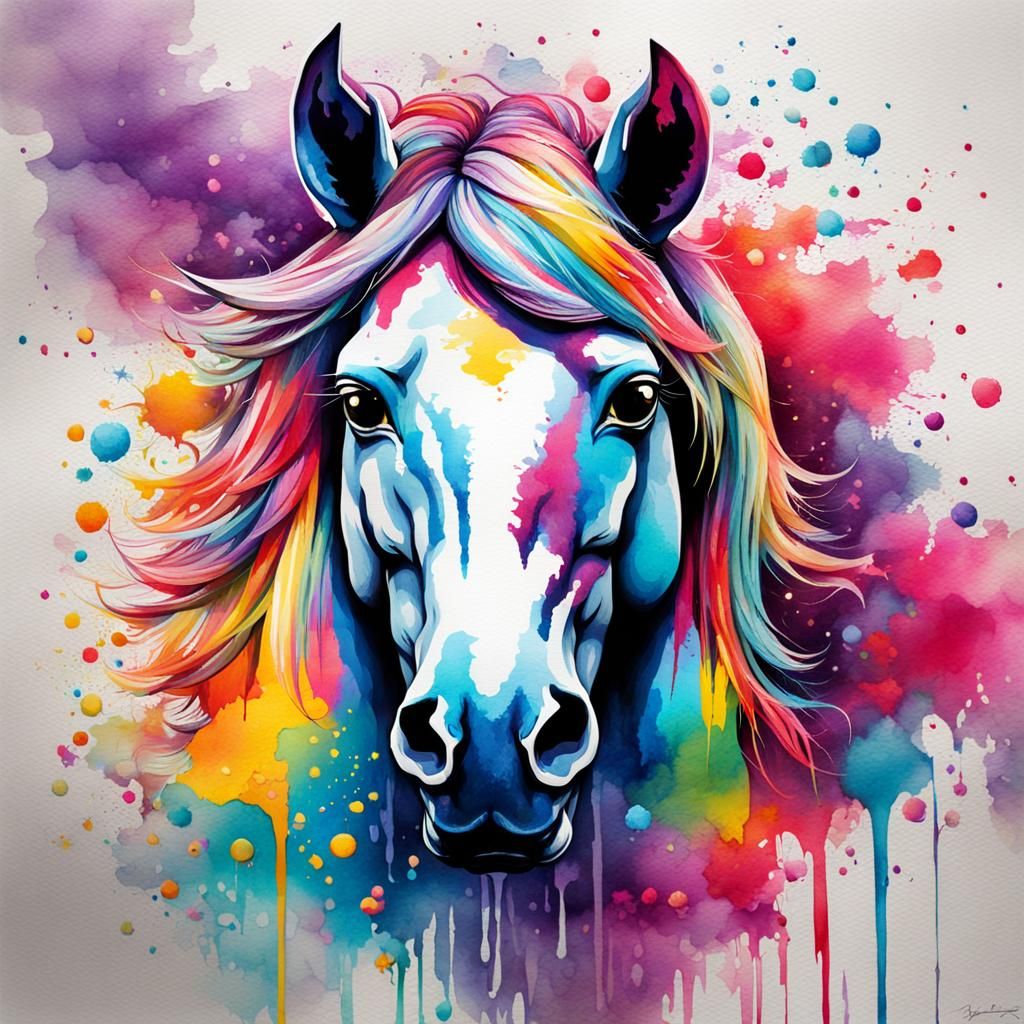Majestic Unicorn in Colorful Graffiti Watercolor