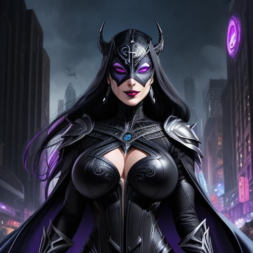Female Supervillain Soars Over Metropolis in Comic Book Art