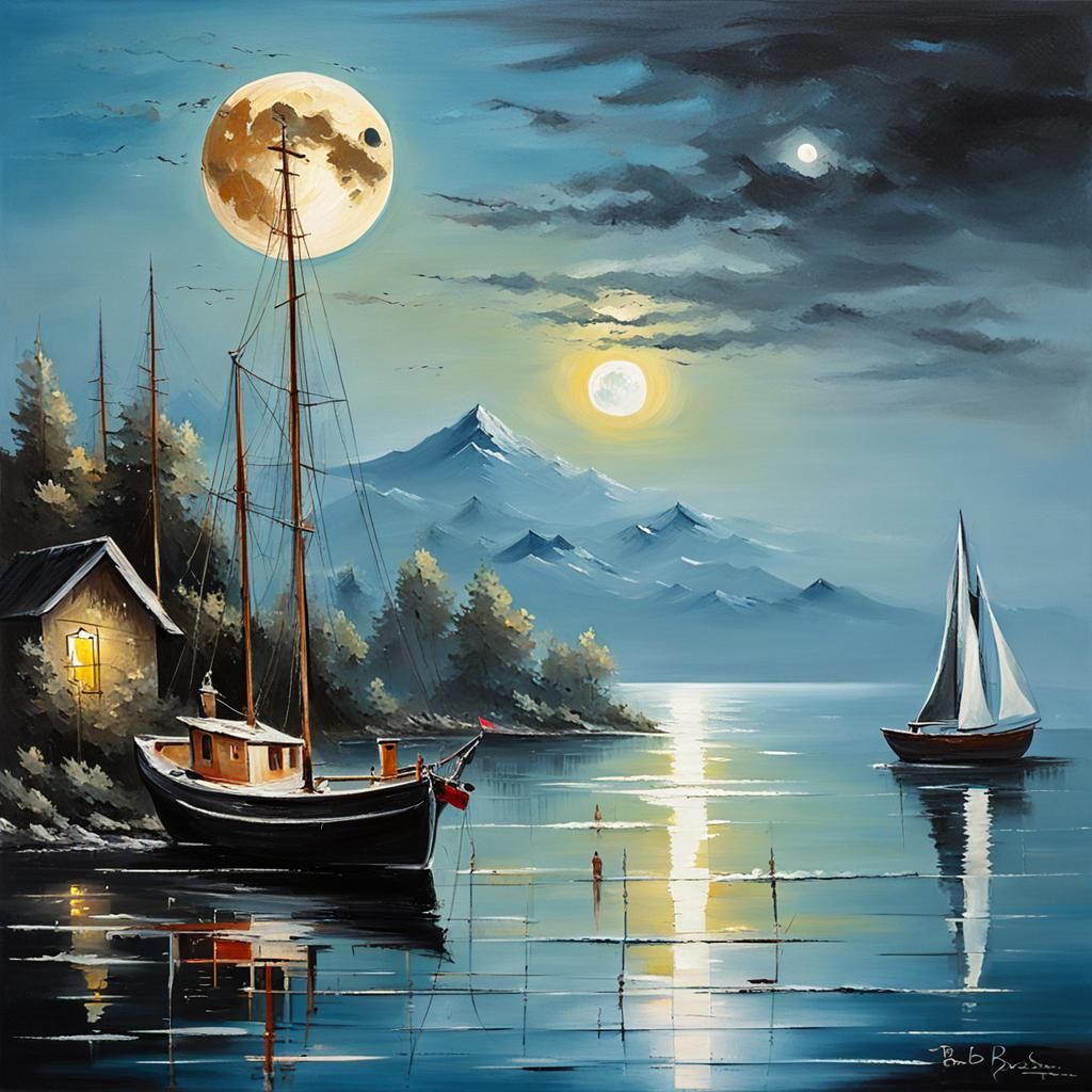 Serene European Seascape Under Full Moon