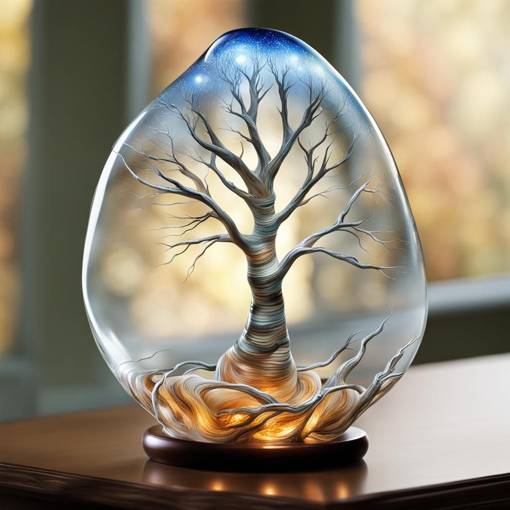 Glowing Blown Glass Birch Tree with Magic Power