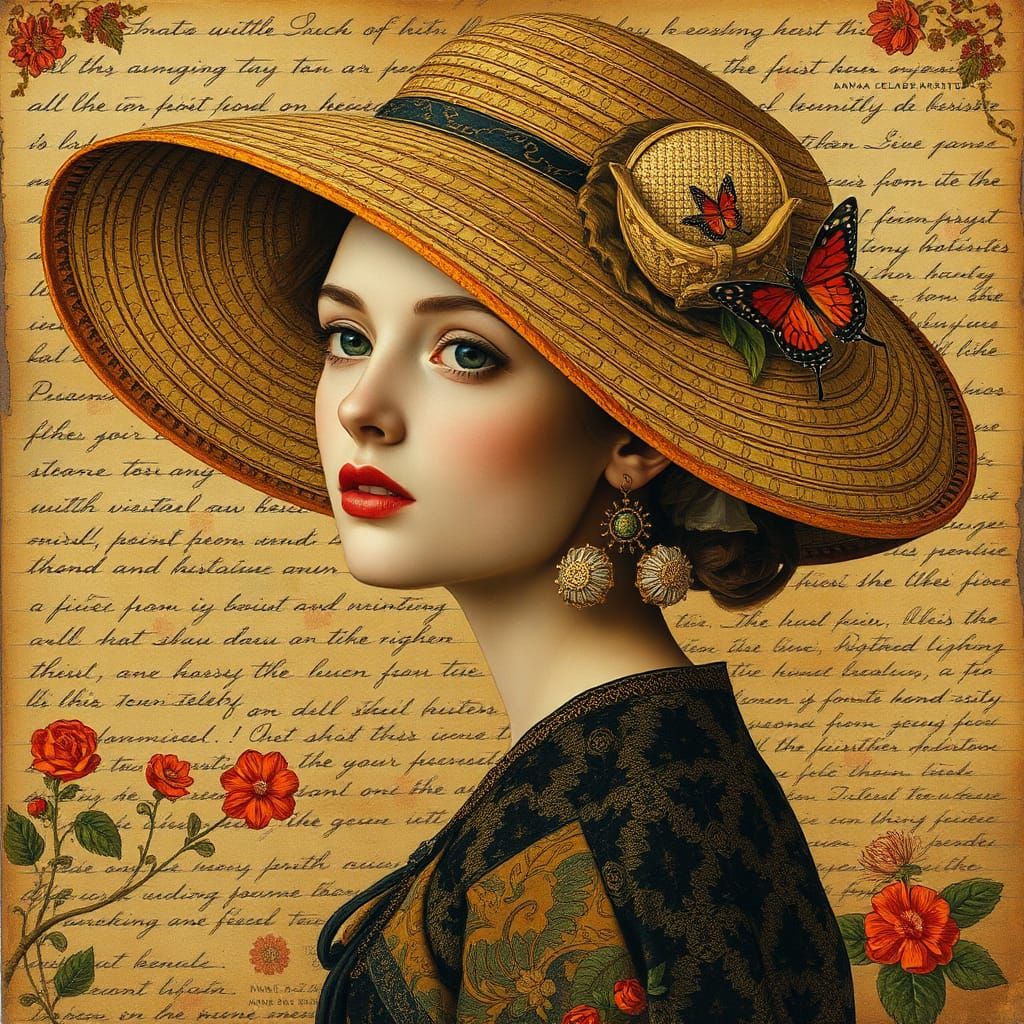 Elegant Collage Art Portrait with Vintage Elements