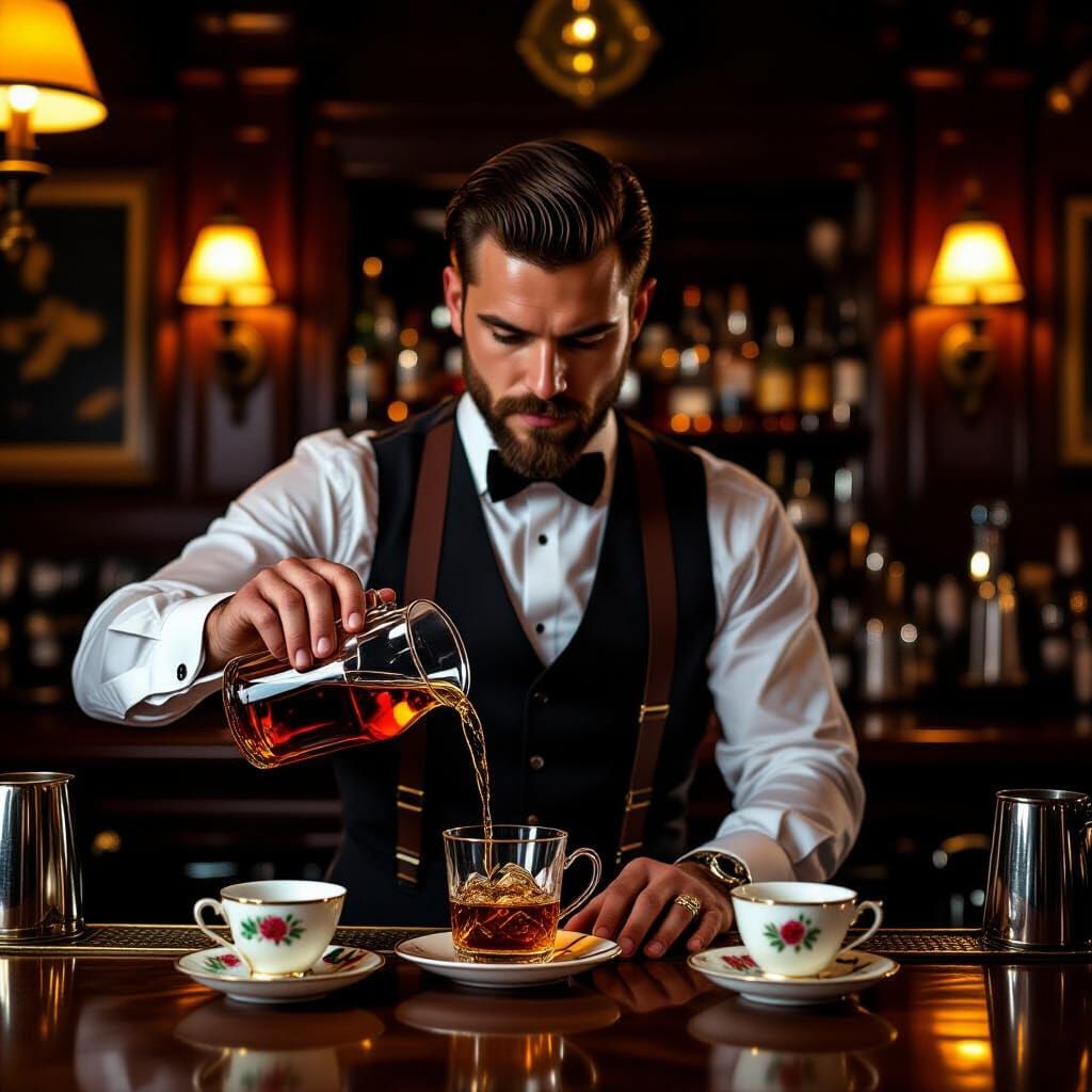 Speakeasy Bartender in Film Noir Style