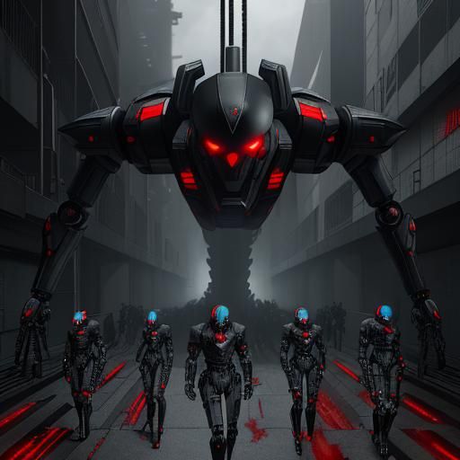 Menacing Robots in BLAME! Manga Style Megastructure