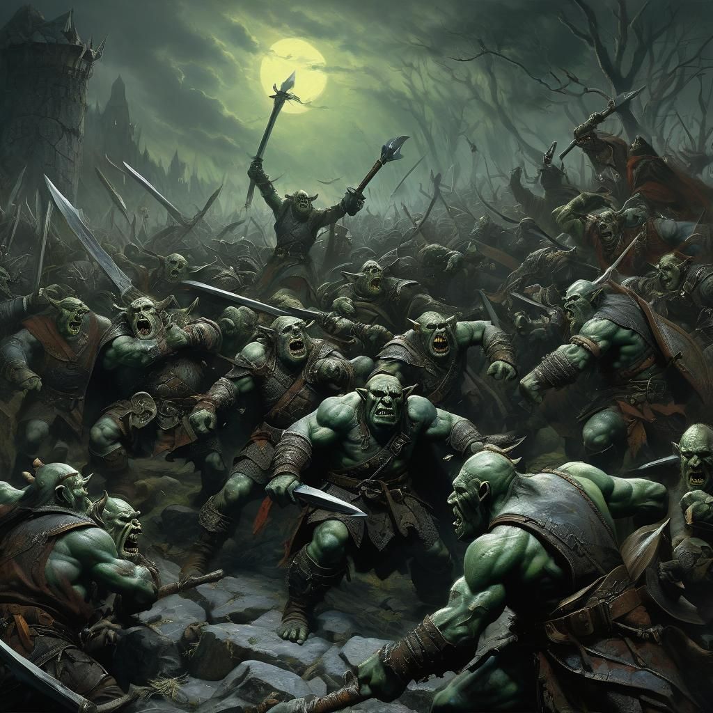 Epic Orcs vs Elves Battle in Horror Style