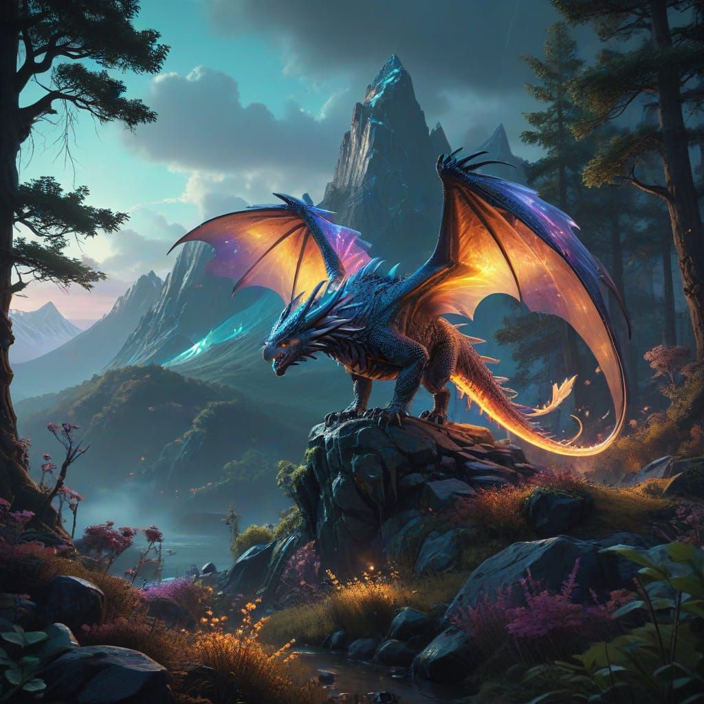Majestic Dragon soars in Vibrant Fantasy Realm