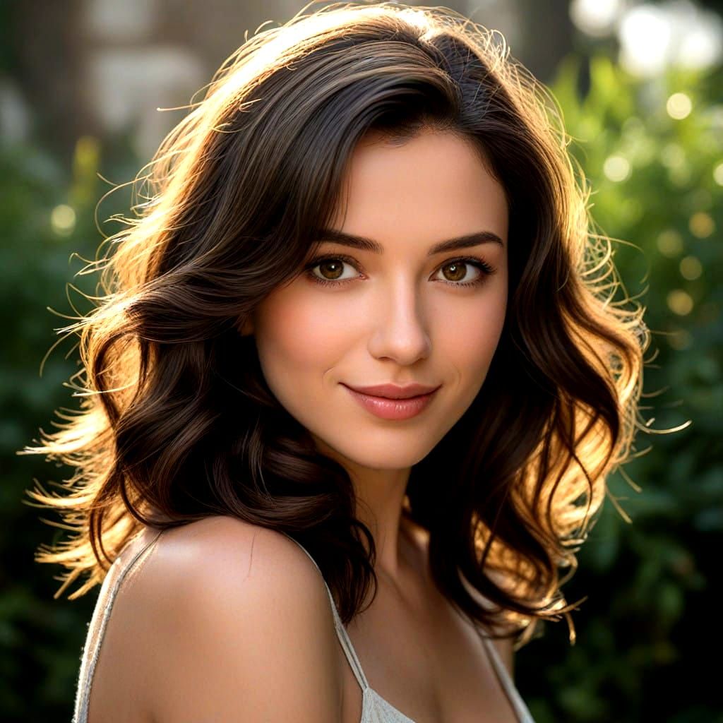 Stunning Dark-Haired Woman in Hyperrealistic Portrait Style