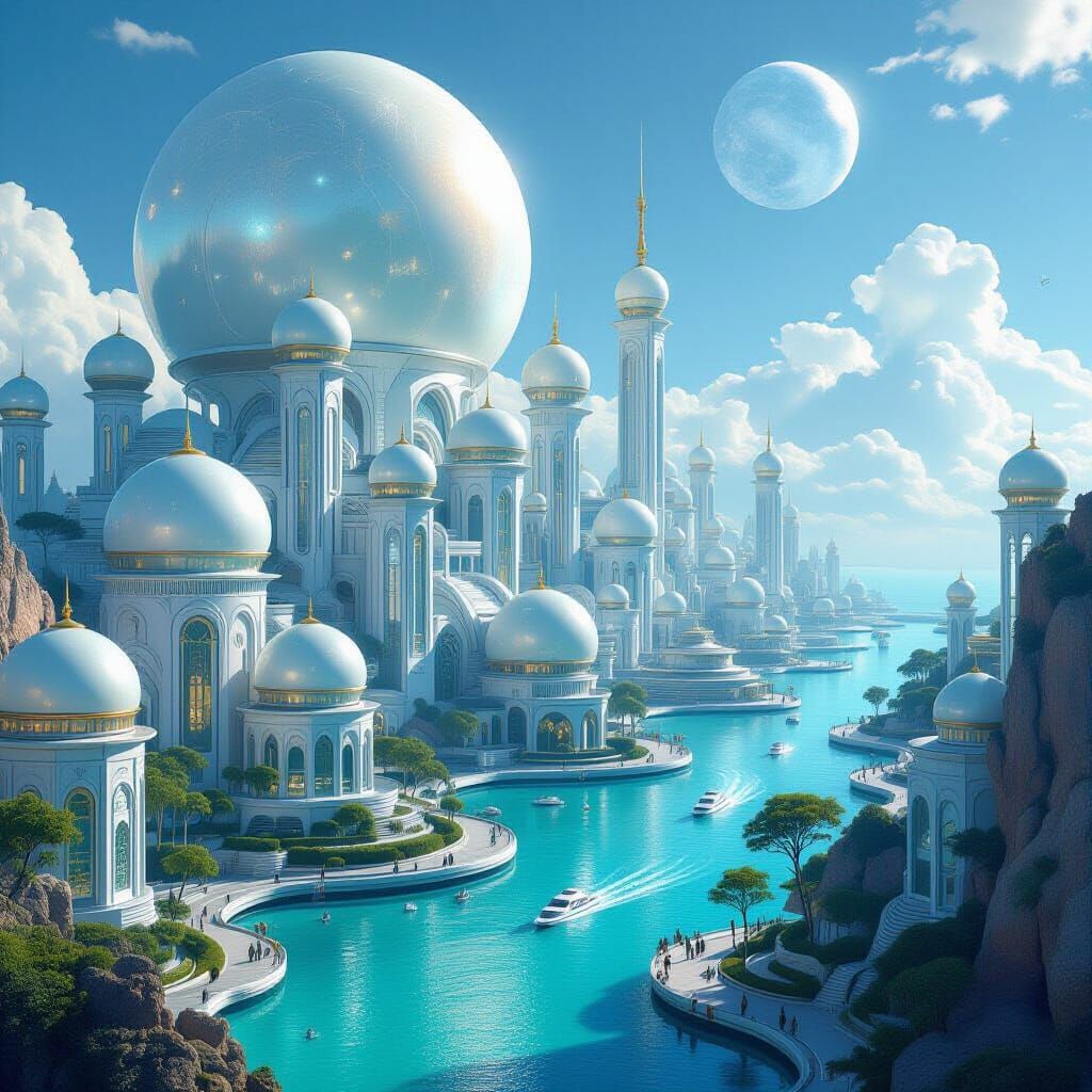 Underwater City with Pearl Domes and Coral Palaces