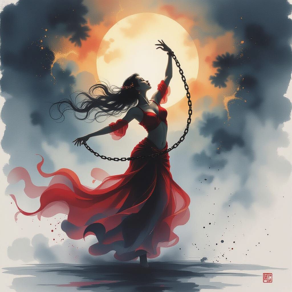Ethereal Dancer Breaks Free in Ink and Pigment