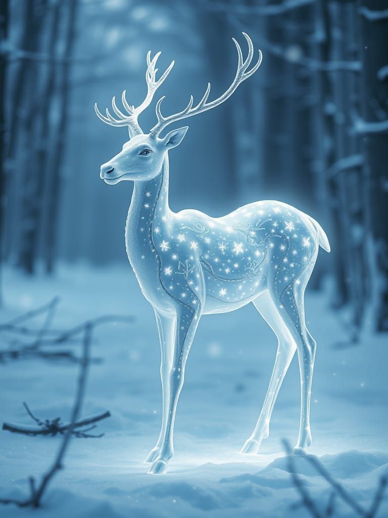 Surreal Winter Wonderland Reindeer in a Cosmic Forest