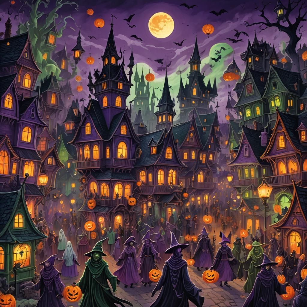 Halloween Parade of Creepy Creatures in Dark Fantasy Style