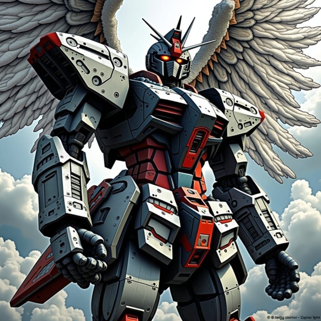 Wing Gundam in Junji Ito Style