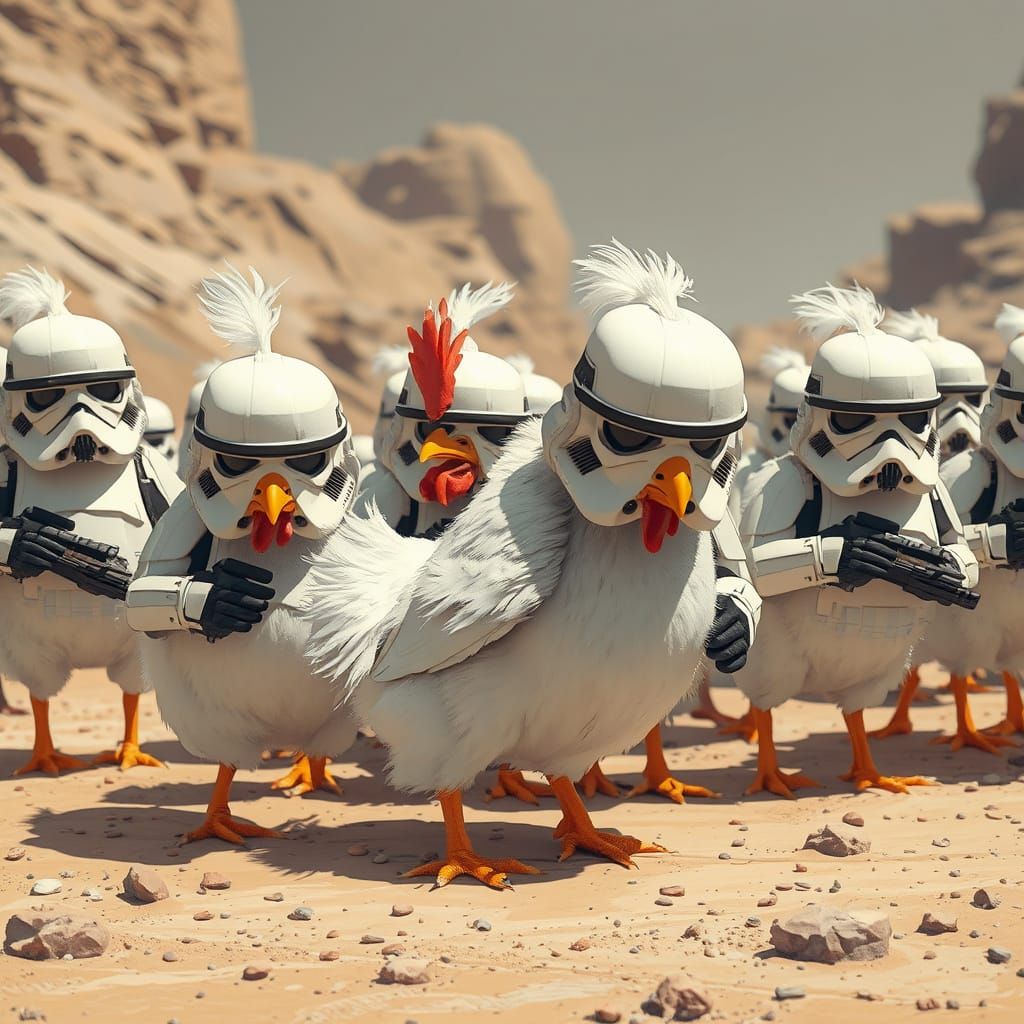 Futuristic Chickens in White Armor