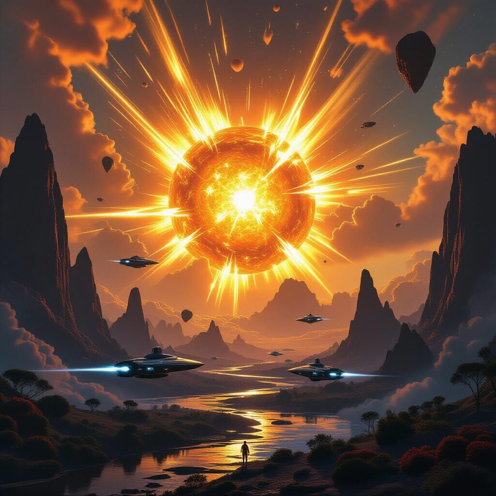 Alien Planet Solar Flare in Sci-Fi Style
