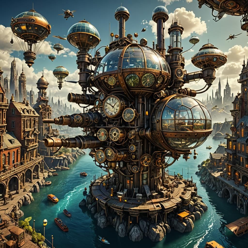 Steampunk City on Alien Water Planet