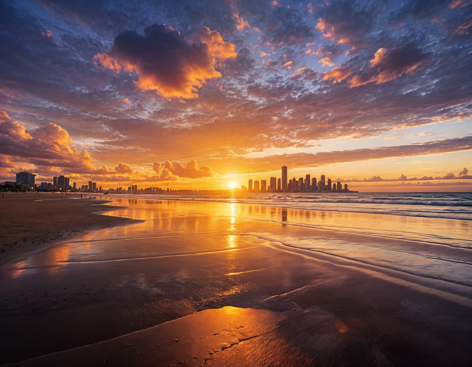 Vibrant Sunset Over Coastal Cityscape
