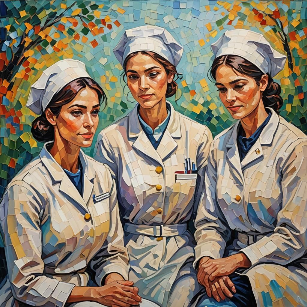 Nursing Students Learning Healing Skills in Expressionist St...