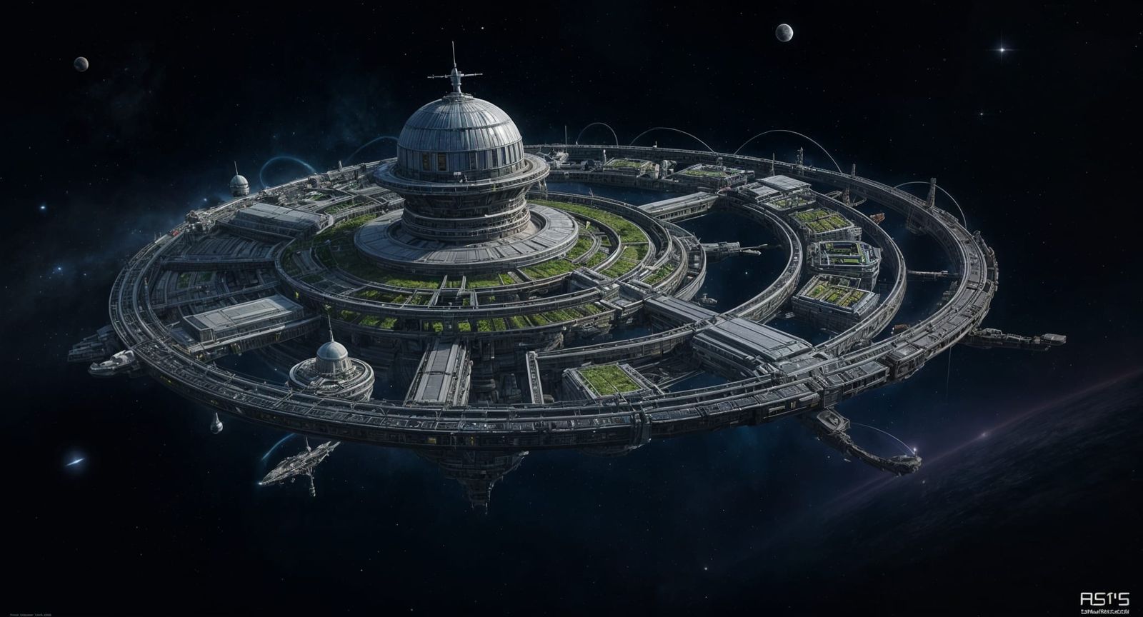 Generational Starship With Alien City In Deep Space