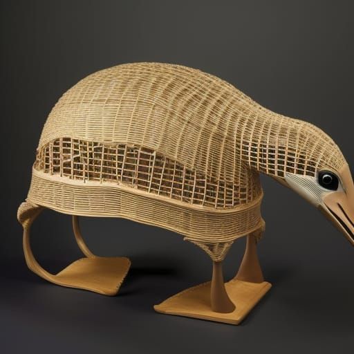 Woven Platypus Sculpture in Cream and Green