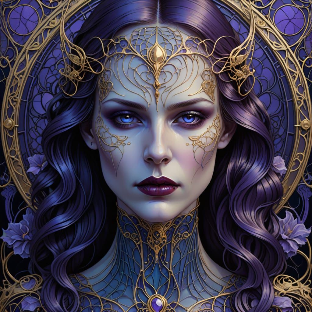 Art Nouveau Vampire with Neural Network Circuitry