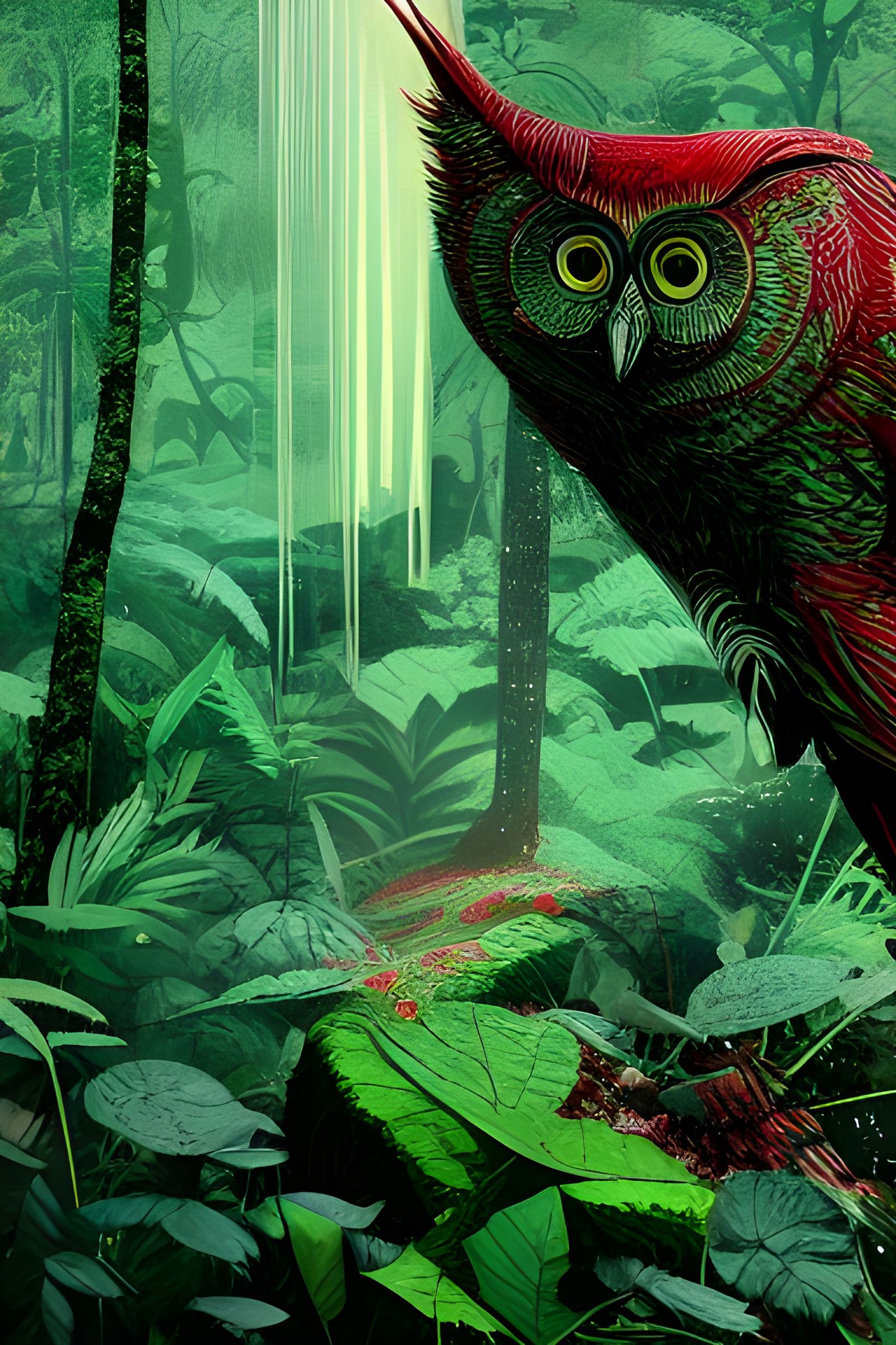 Rainforest Owl with God Rays in Hyperdetailed 3D