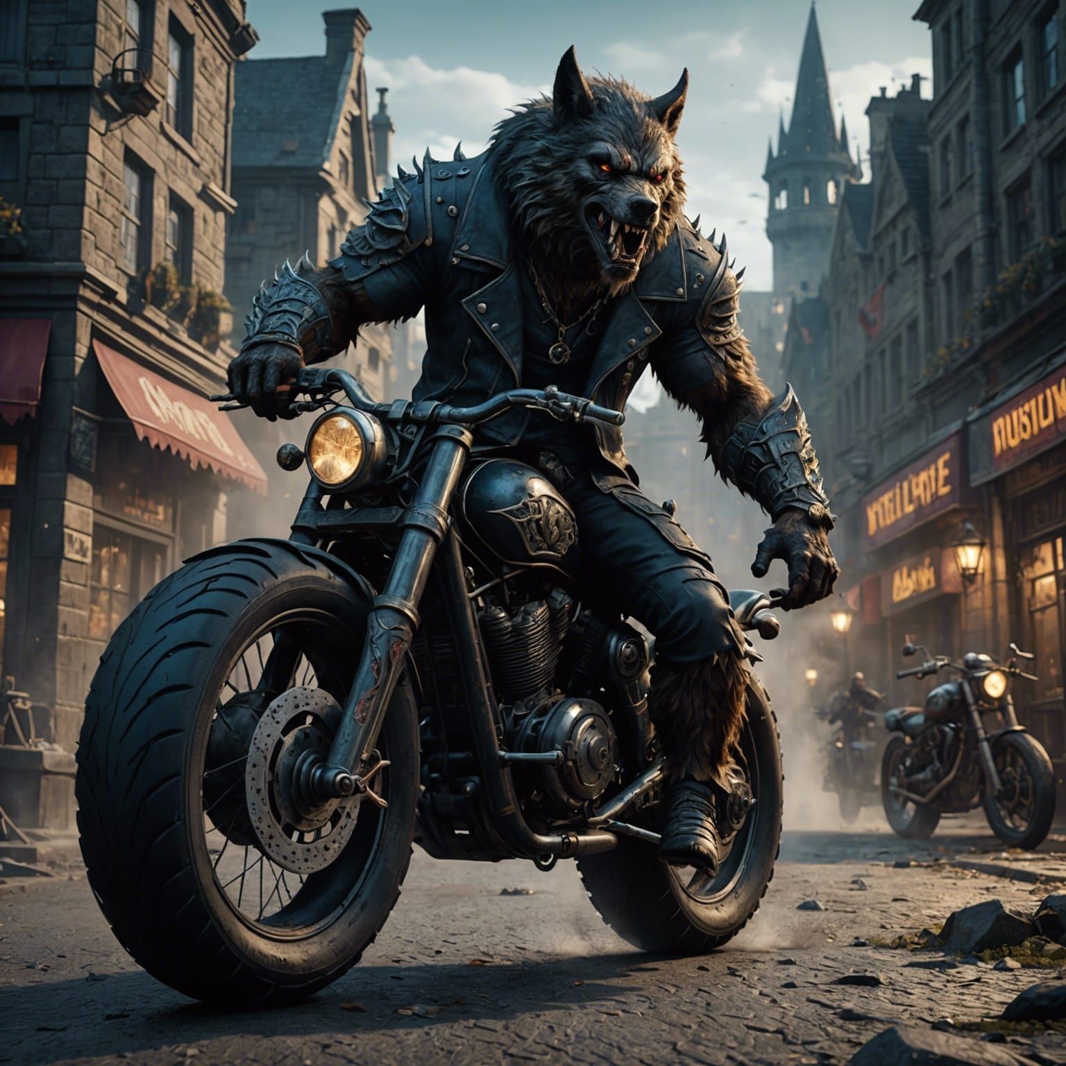 Werewolf Biker in Detailed Matte Painting