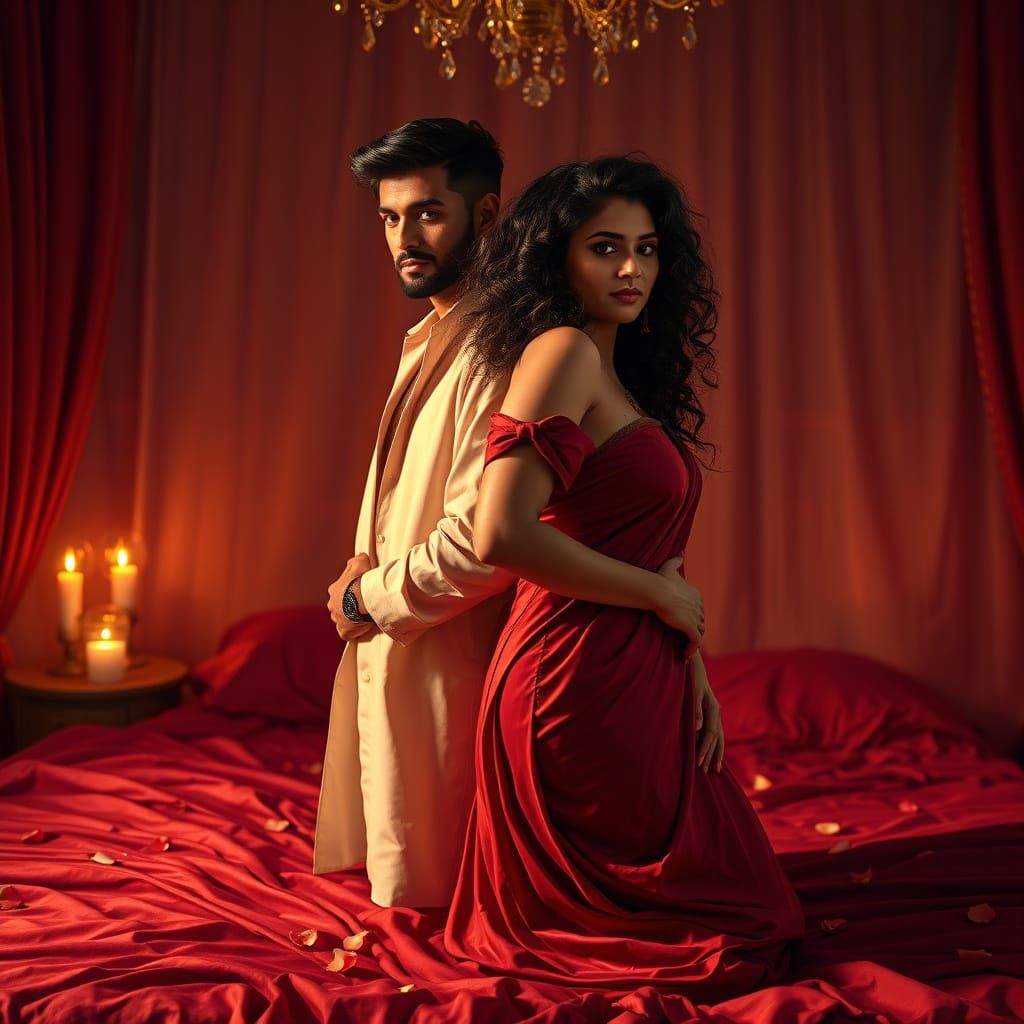 Romantic Couple in Candlelight, Digital Painting Style