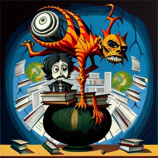 Disturbing Zombie Librarian in Art Brut Style