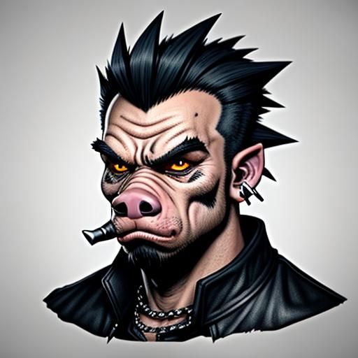 Badass Punk Pig with Spikes and Piercings