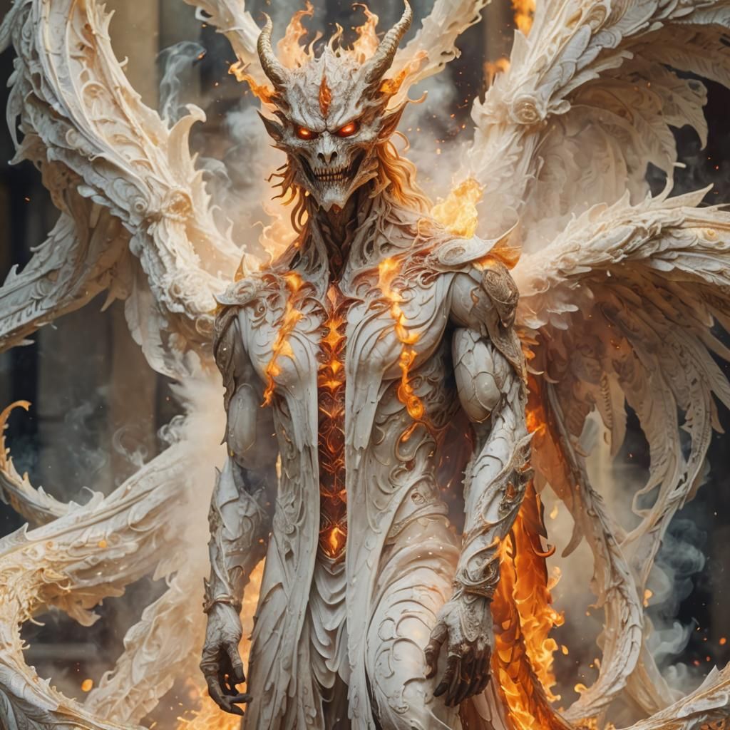 Winged Fire Demon Emerges from Flames
