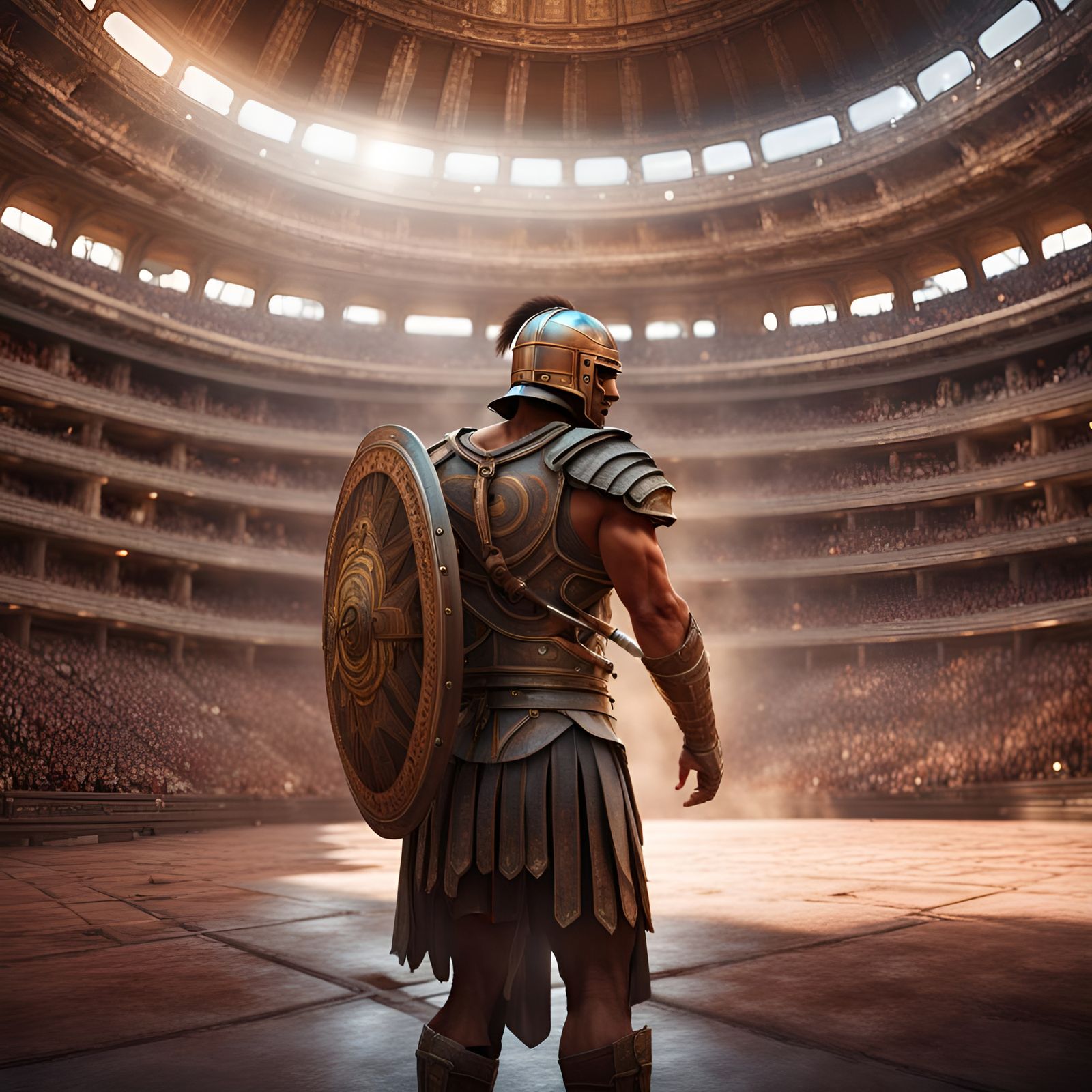 Holographic Gladiator in Sci-Fi Coliseum