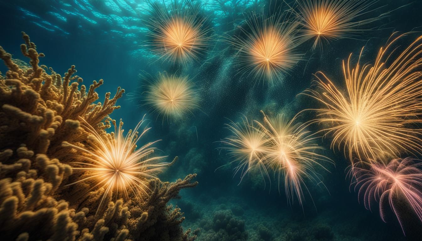 Underwater Fireworks with Sunrays in HDR