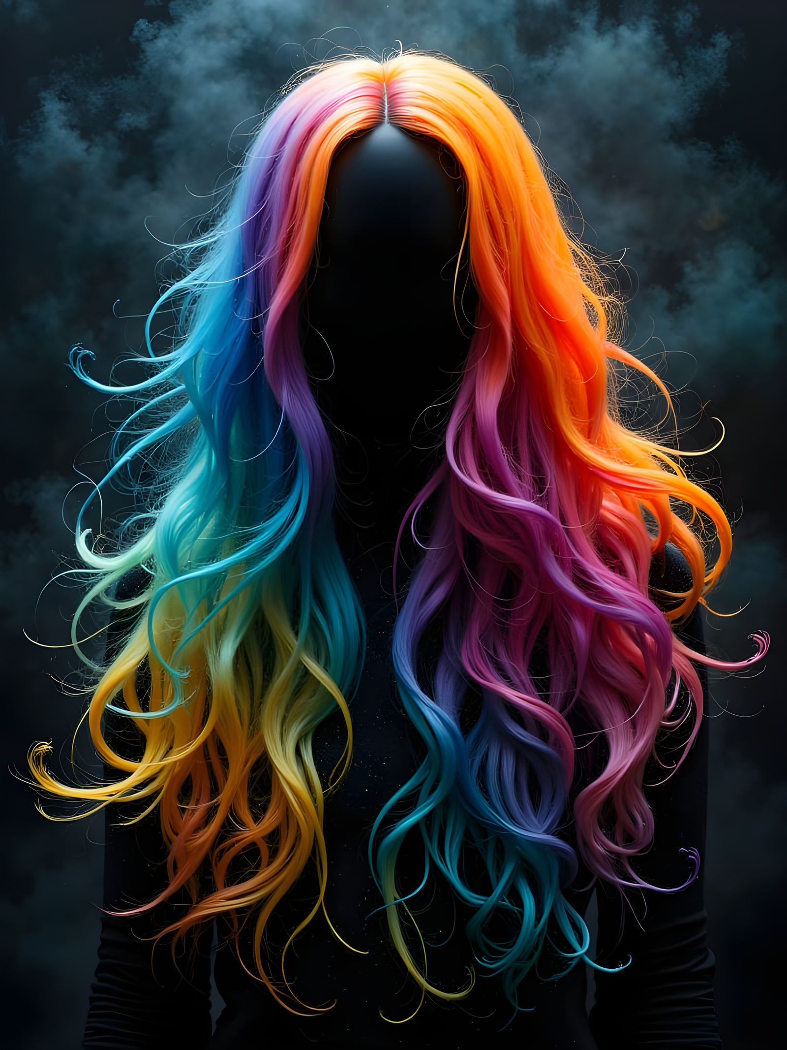 Vibrant Dark Rainbow Hair in Abstract Style