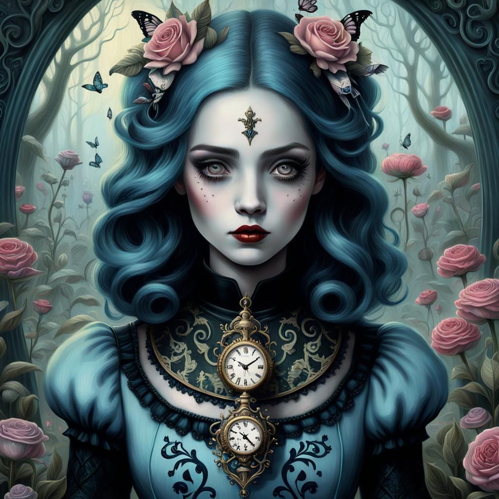 Alice in Wonderland in Tattoo-Inspired Digital Art