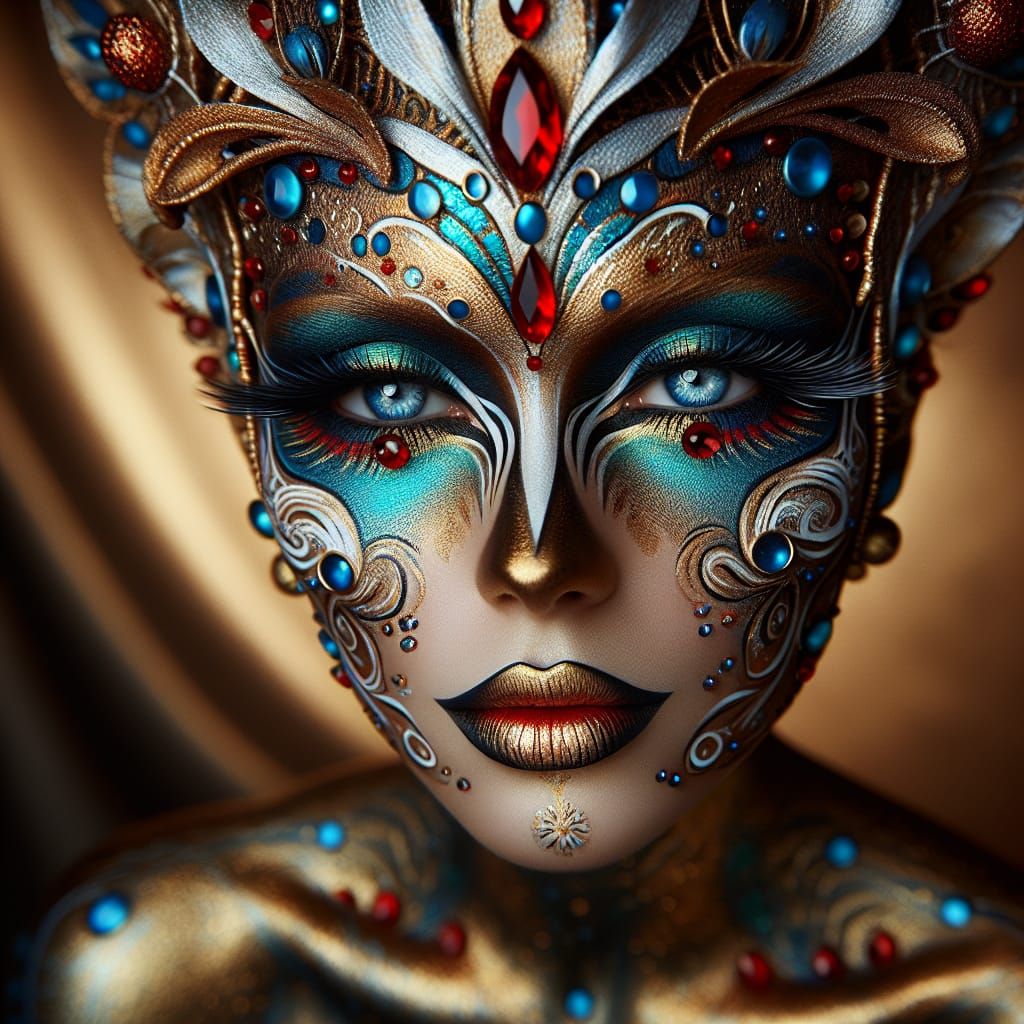Ethereal Figure with Turquoise and Gold Face Paint