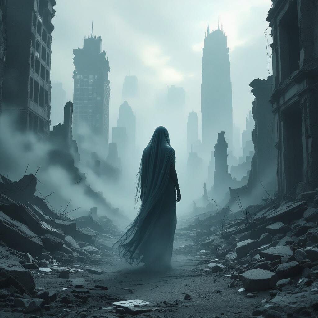 Spectral Woman in Ruined City