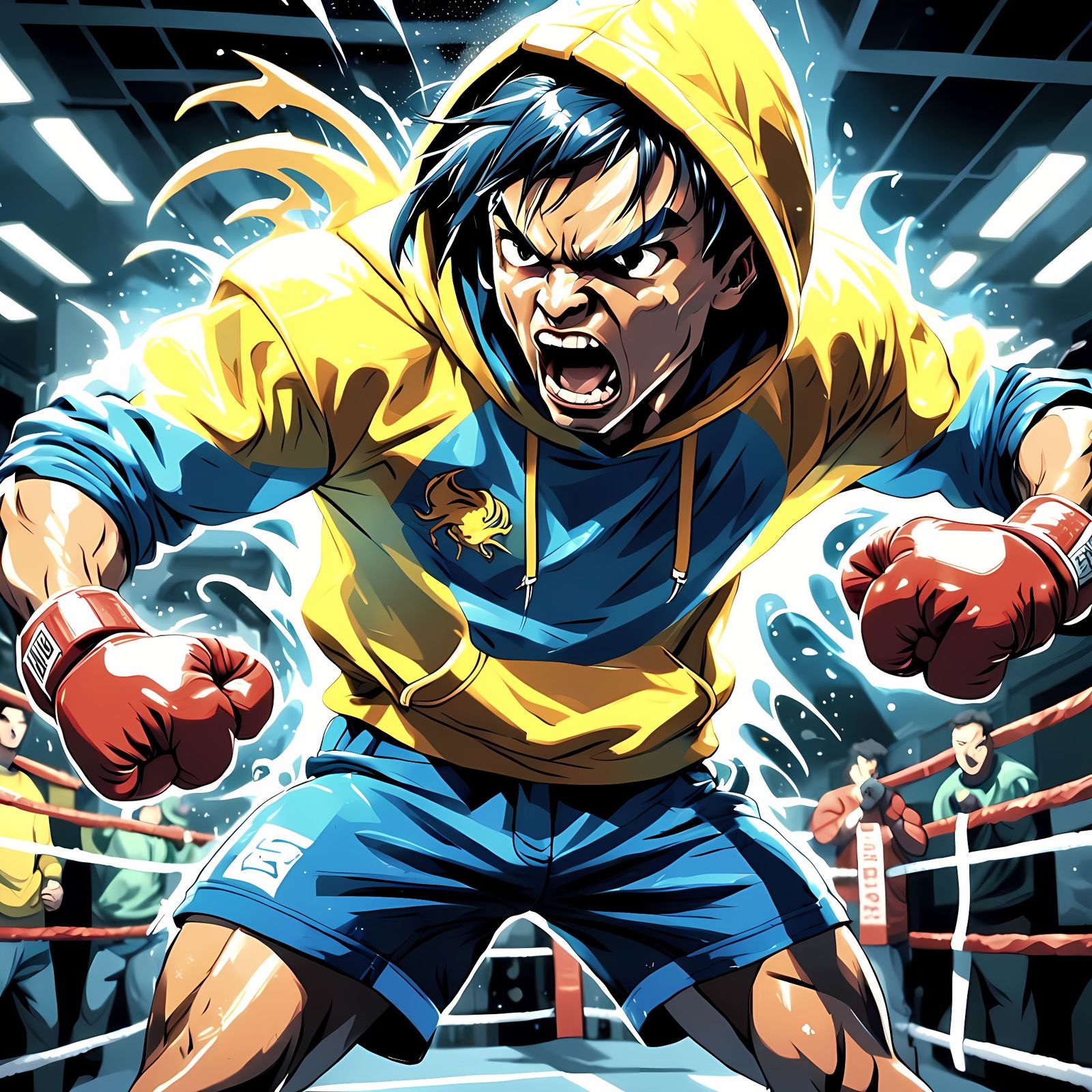 Fierce Boxer in Anime Style, Boxing Club Fight