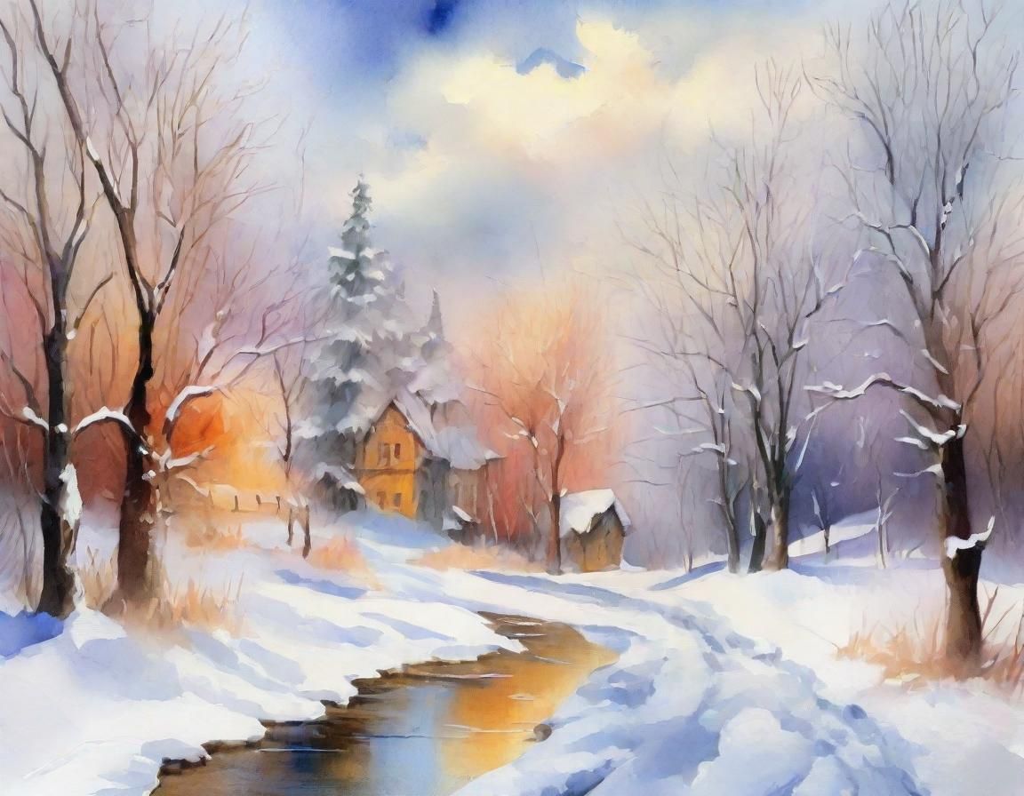 Winter Landscape in Gouache Style