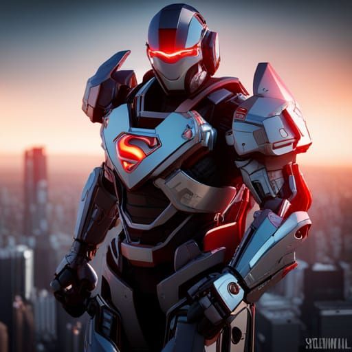 Superman Mecha Suite in Futuristic Sci-Fi Style