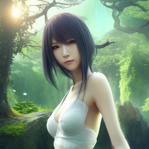 Beautiful Woman in Lost Urban Landscape, Fantasy Art