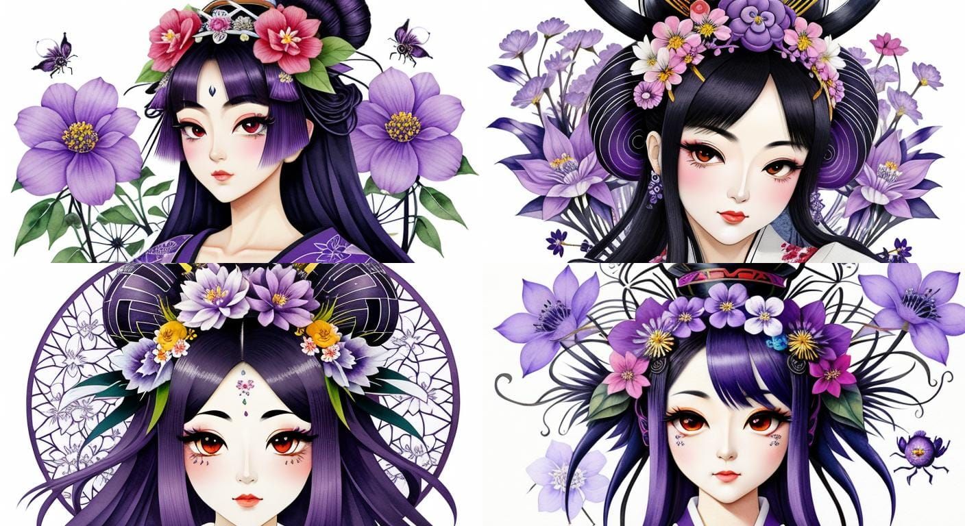 Baby Purple Spider in Watercolor Art Deco Style