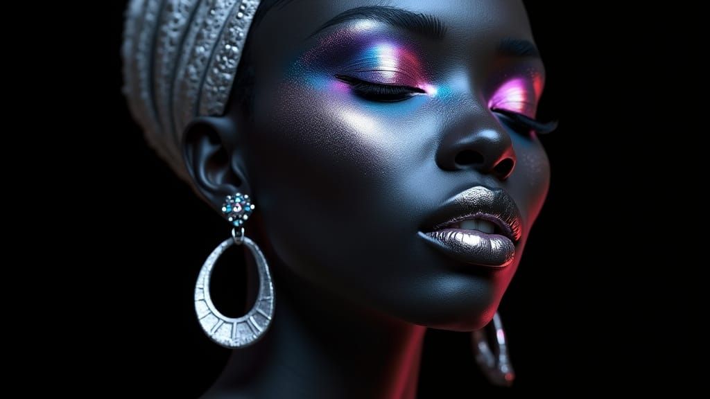Iridescent Black Woman in Afrofuturist Style
