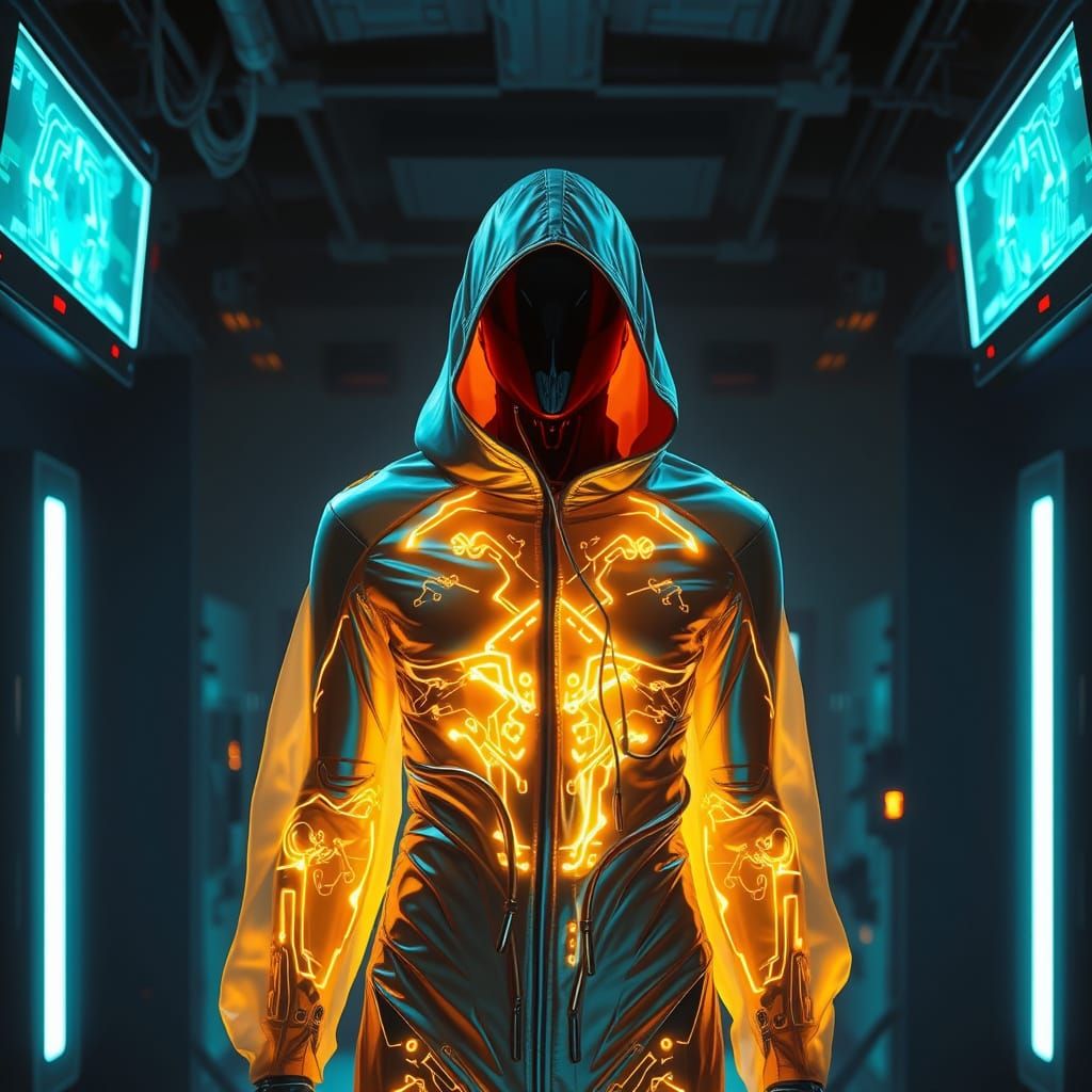 Future Humanoid Robot in Neon Lit Laboratory