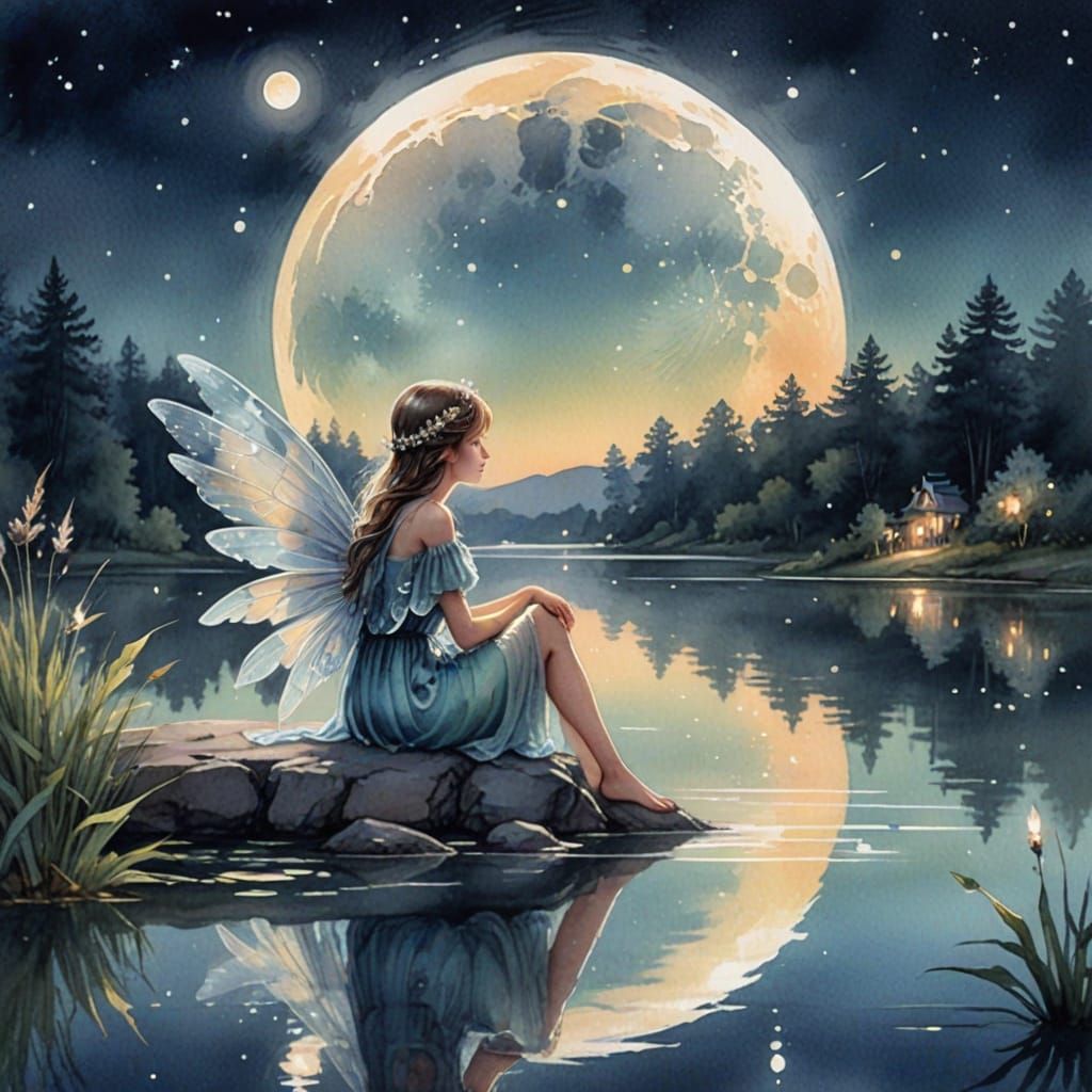 Night Fairy Basks in Moonlit Serenity