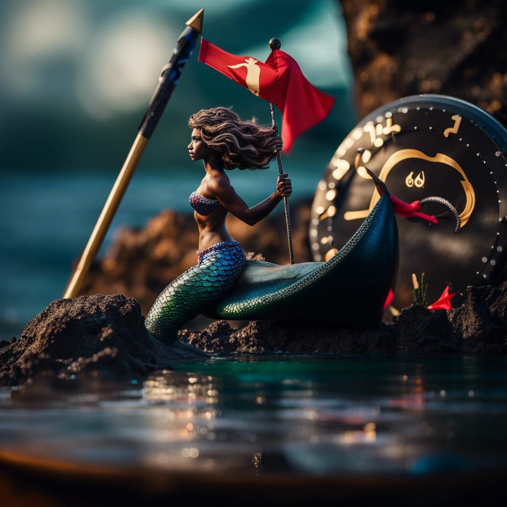 Realistic Mermaid, Prince, and Sea Monster Scene