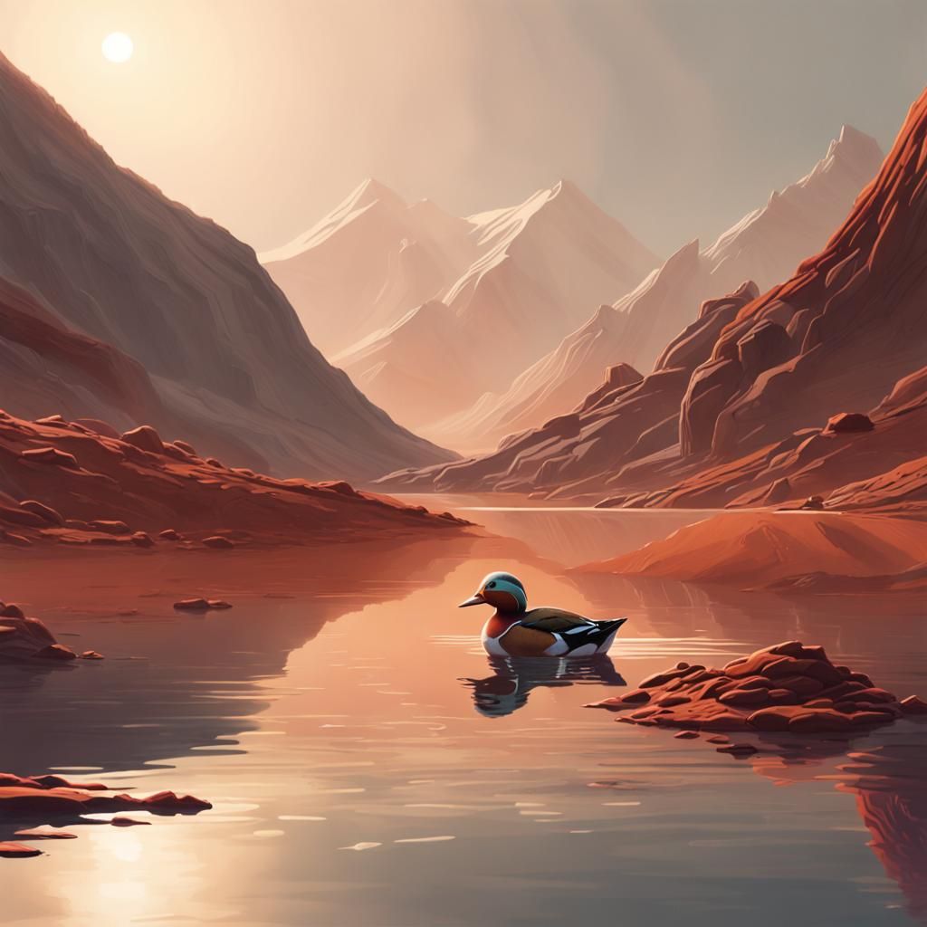 Mandarin Duck on Mars in Hyperrealistic Style