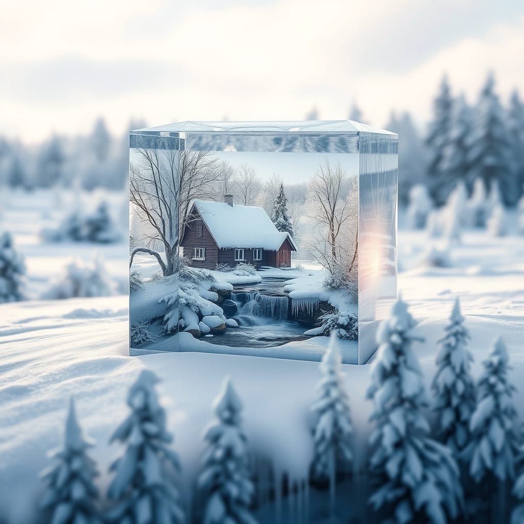 Crystal Cube Winter Wonderland Scene in Perfectly Detailed M...