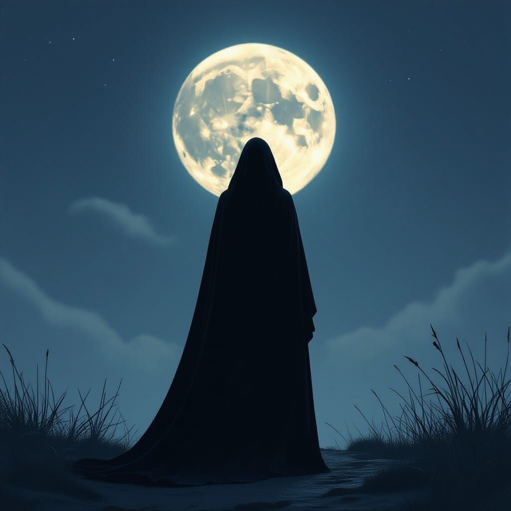 Mysterious Witch Silhouette Under a Bright Full Moon