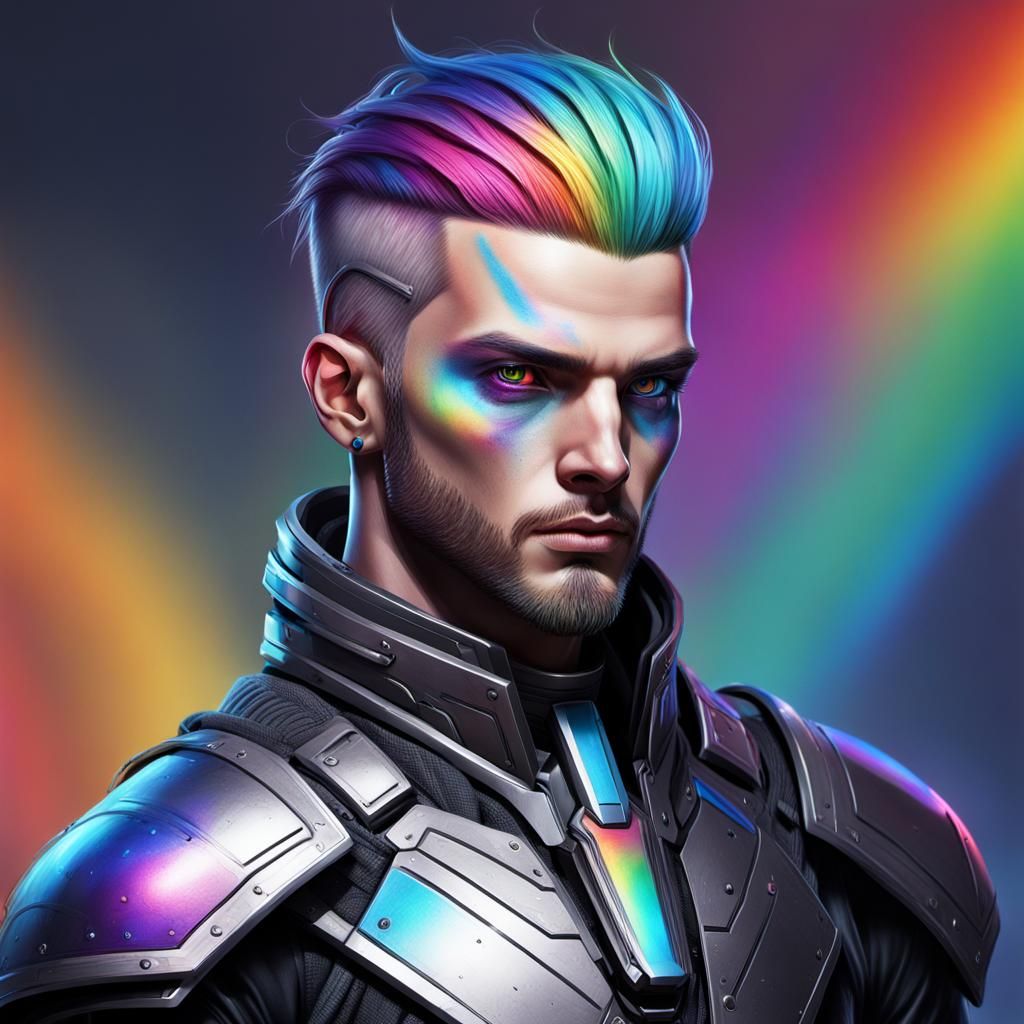 Hyperrealistic Quarian Male with Rainbow Features