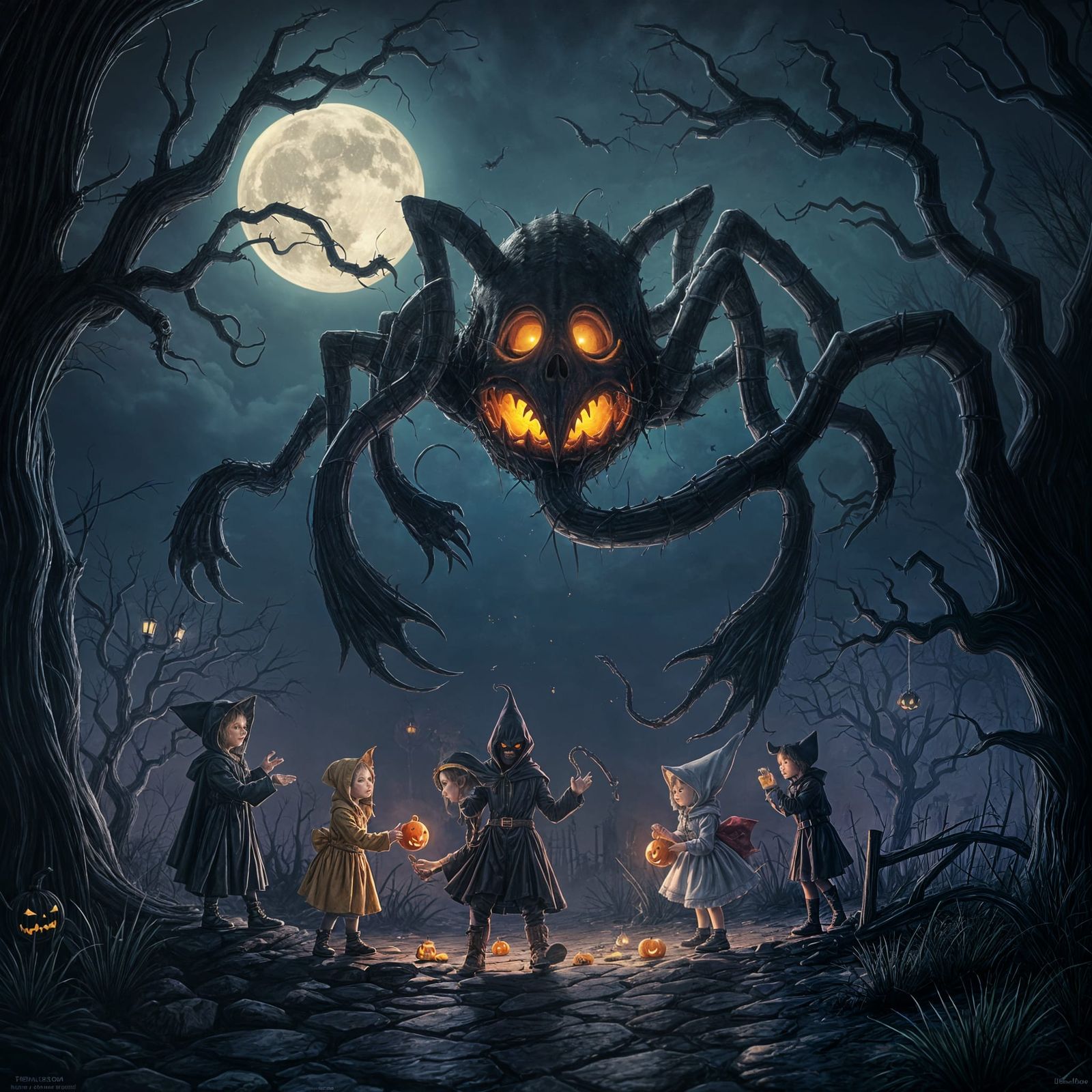 Halloween Children Offer Candy to Cosmic Entity in Surreal D...