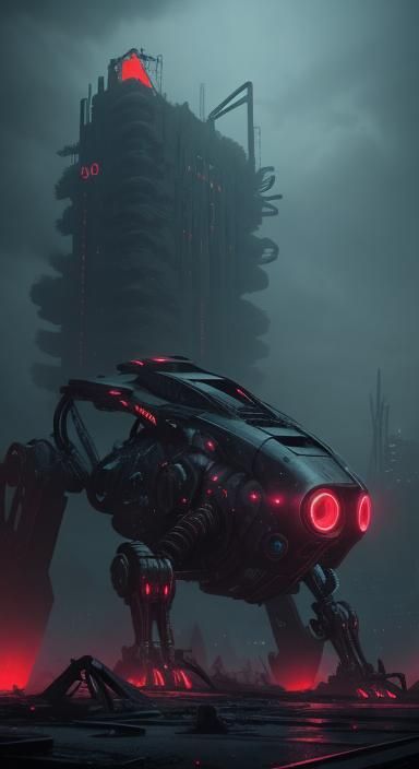 Futuristic Ruin with Robotic Creature in Surrealcore Style